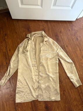 Nasty Gal Champagne Satin Button-Down Blouse